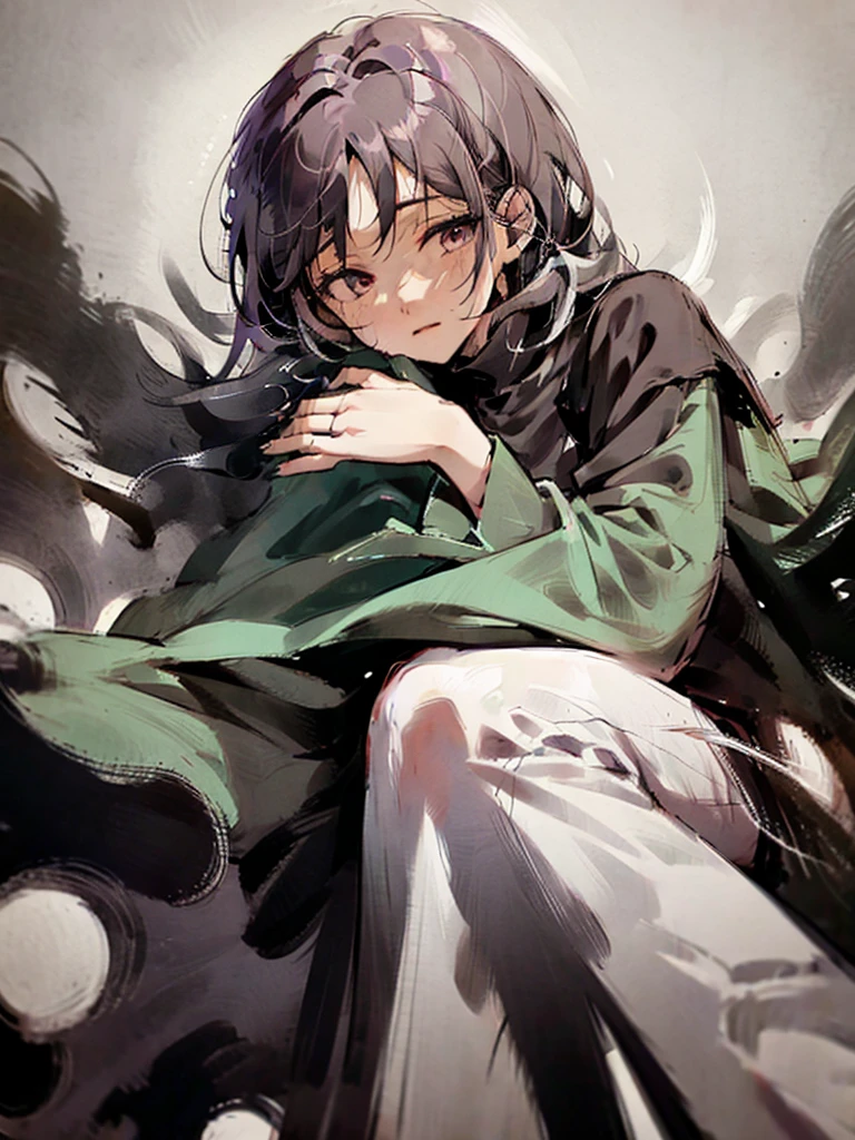 Masterpiece Best Night Full Moon 1 Woman Elder Sister Sister Yu Cold Face Expressionless black Long Hair Woman Light Pink Lips Calm Intelligent Three Stripes pink Eyes Killer Short Knife, flowers, hand details, Finger details,