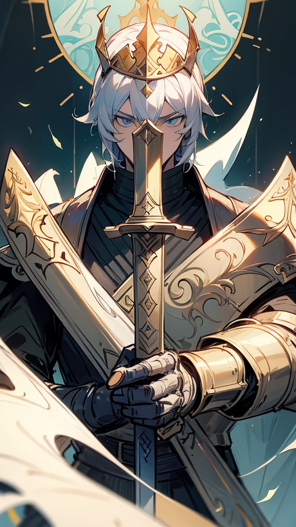 Make a Knight, a man in armor holding a sword, highly detailed exquisite fanart, a human male paladin, handsome guy in demon slayer art, male paladin, with an armor and a crown,