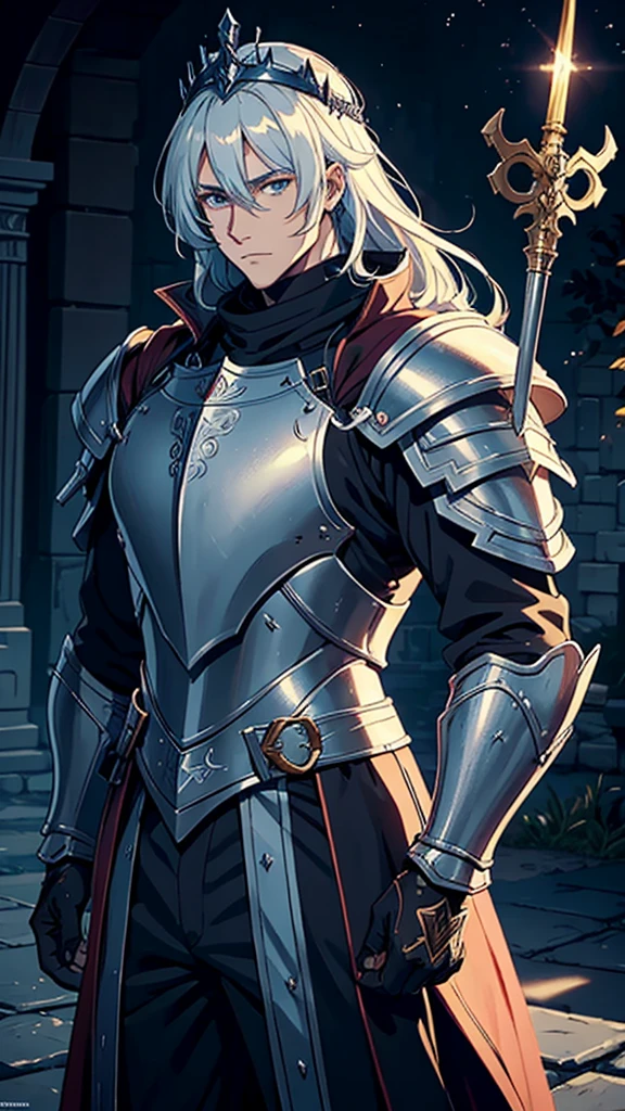 Make a Knight, a man in armor, highly detailed exquisite fanart, a human male paladin, handsome guy in demon slayer art, male paladin, with an armor and a crown,