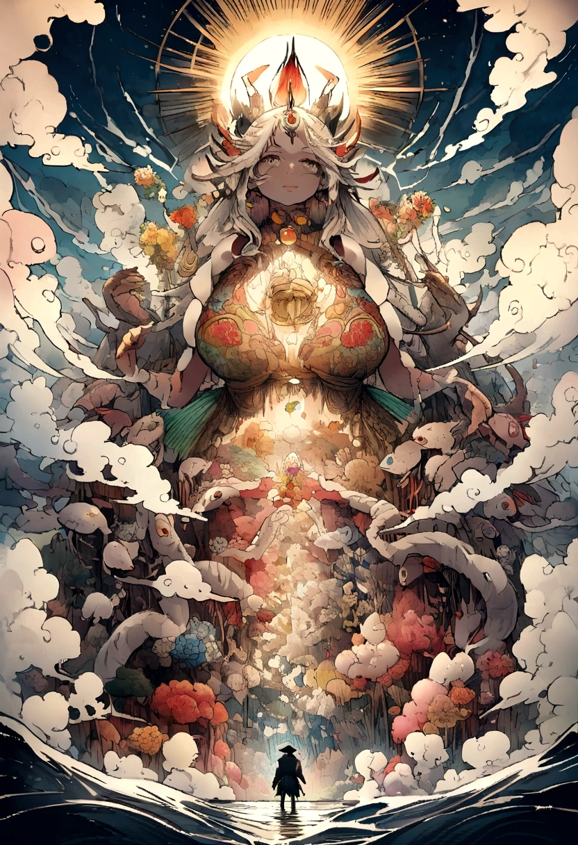 Thousand-Armed Kannon、Super Beauty、god、colorful、20age、Beauty、Sky、thunder