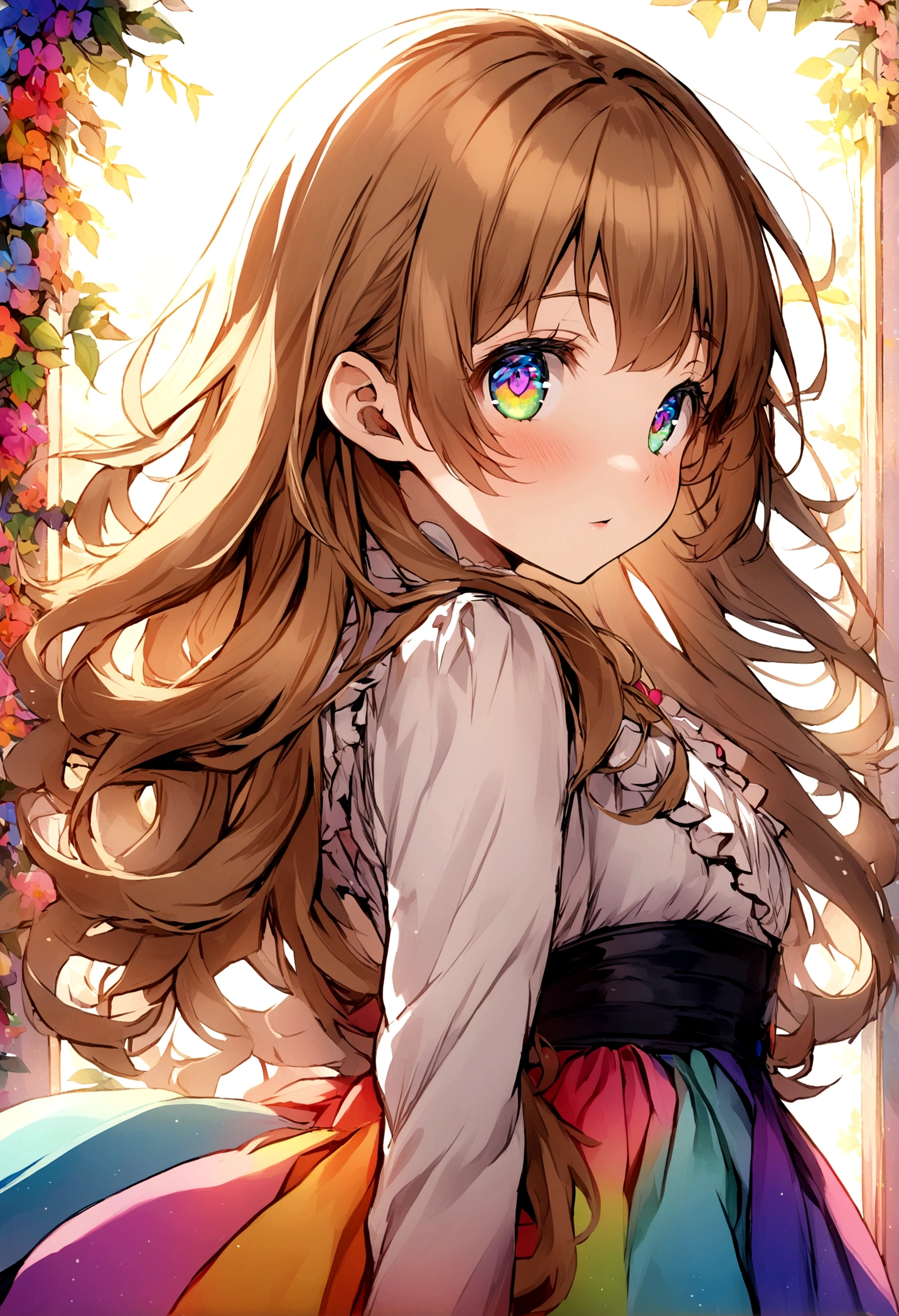 1girl, yui hirasawa, cute, colorful, lovely, close face, face at viewer, open eyes, highres, light brown hair, colorful eyes, side view, eyes at camera, cute, young, long hair, seductive, hdr