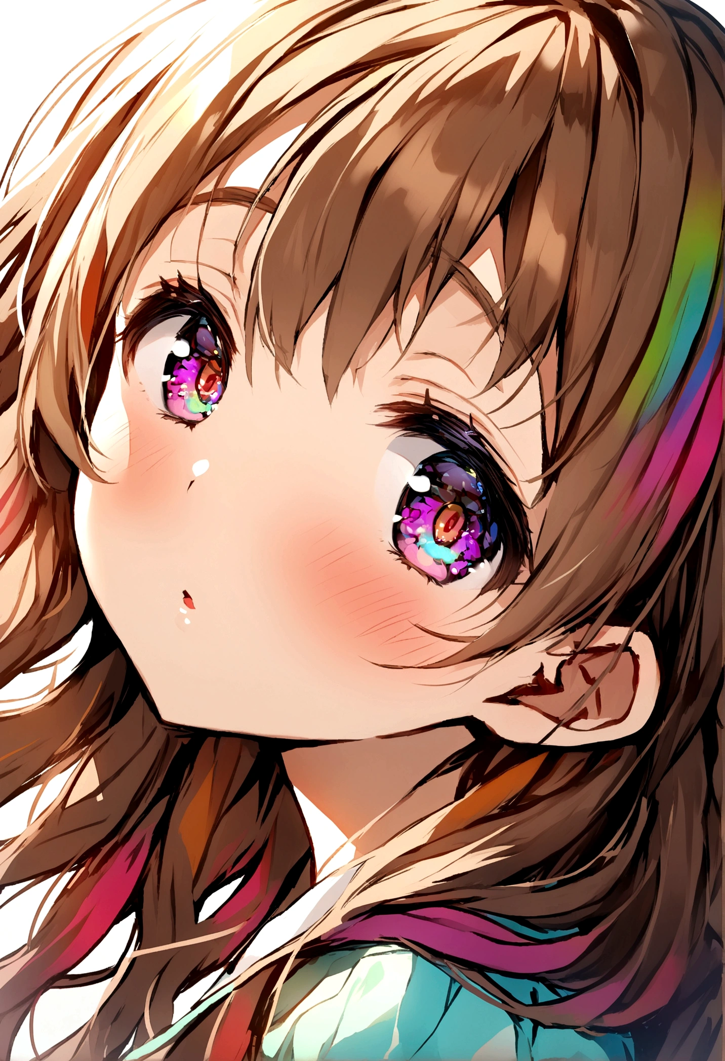 1girl, yui hirasawa, cute, colorful, lovely, close face, face at viewer, open eyes, highres, light brown hair, colorful eyes, side view, eyes at camera, cute, young, long hair, seductive, hdr