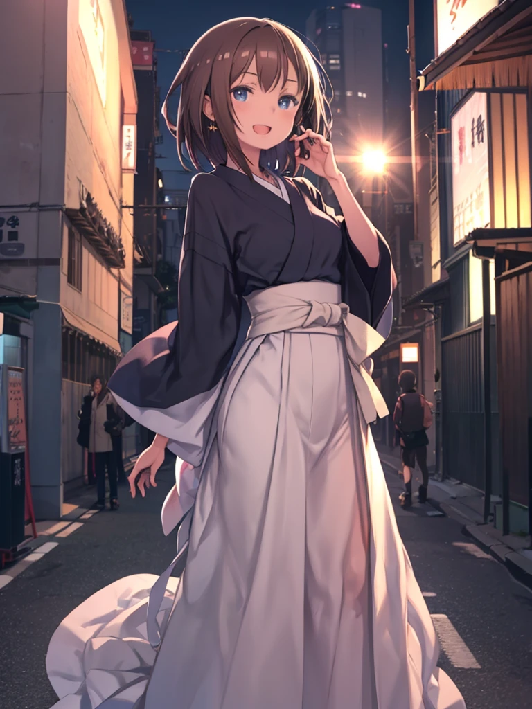 High resolution,8K,Highest quality,detailed,Semi-realistic anime,Anime 3D Style,Smooth anime CG,1peopleの少女,A 20-year-old Japanese woman,slim,Modeled,Shiny brown hair,Medium Hair,detailedな顔,Beautiful and detailed,Glowing Skin,(Long sleeve tops、Long skirt),Earrings Beautiful,necklace,Tag, The light shines, plein air, (Street:0.8), (people, 大勢のpeople:1),Beautiful detailed sky, (Dynamic Pose:0.8),Hard Focus、Film Grain,Soft lighting,Wind,Looking at the audience,Laughter