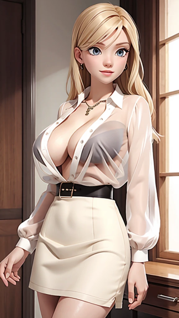 showing breasts, big boobies, transparent blouse, minisaia