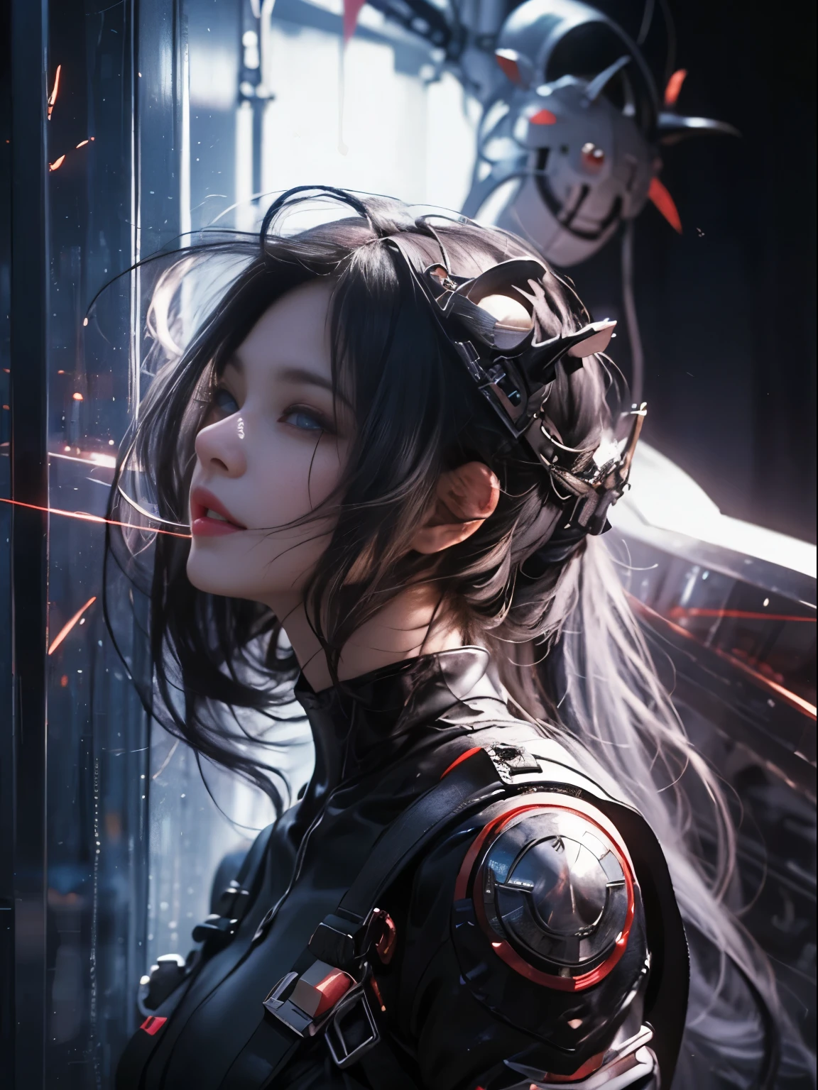 masterpiece, Highest quality, Very detailed, To the camera, 複雑に詳細なVery detailed, Realistic, Sharp features, Very detailed, Sharp focus, Perfect Face, Perfect Face, Perfect symmetry and perfect eyes, Perfect Plump Lips, Flexible female form, Cinematic, Film Light, Very detailed, hyper Realistic, masterpiece, Atmospheric, High resolution, Vibrant, Dynamic Studio Lighting, ((Dark Background)), The expression when enduring pleasure, Straight bangs, blue eyes,、Back view、Butt、Sexually aroused expressions、Fallout Vault Suit