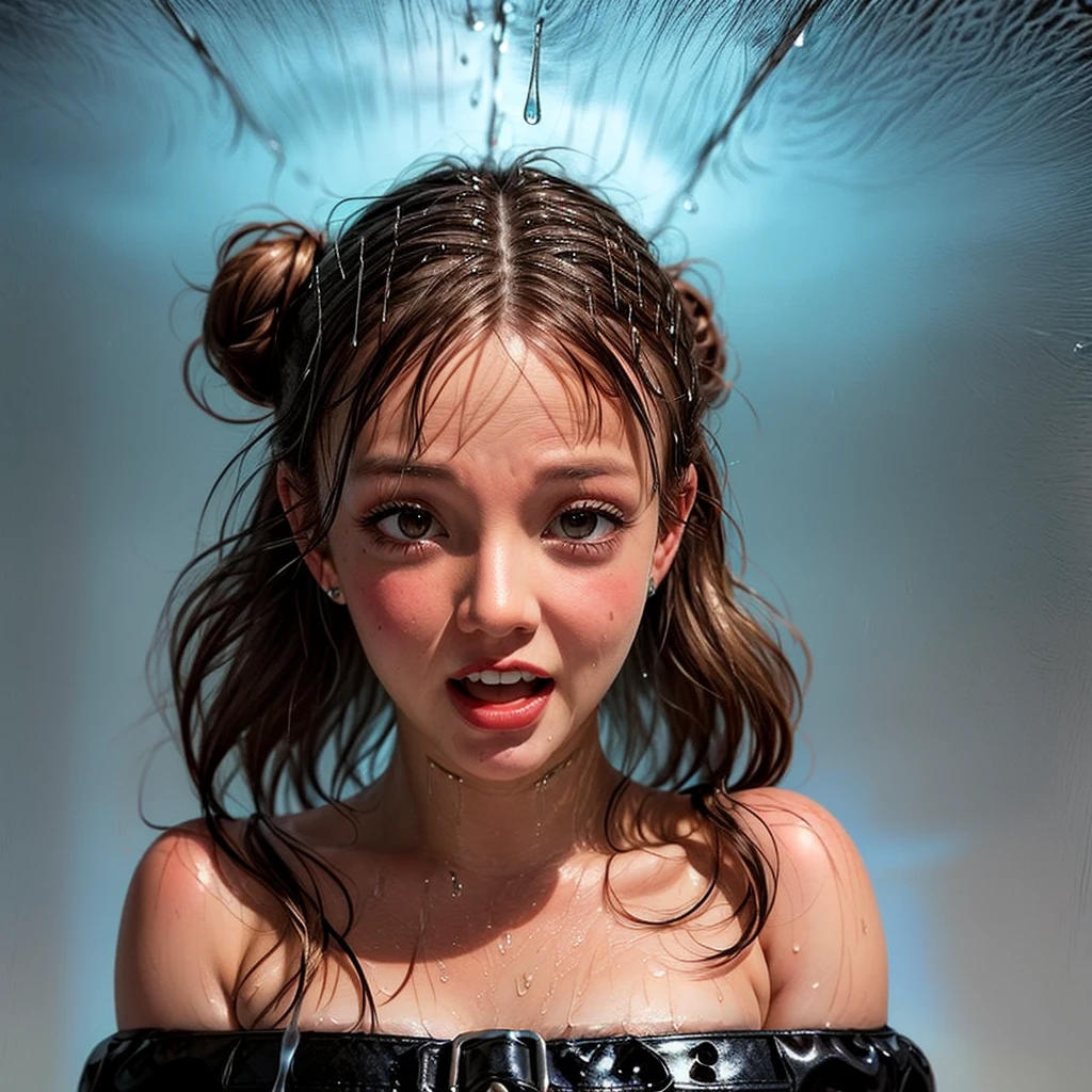 masterpiece of ExtremelyDetailed (ProfessionalPhoto of Stunning women:1.4), (((Downpour))), BraidHair with bun, (Joyful Expressions LifeLike Rendering), ((Extremely detailed beautiful face and eyes)) Blush Ahegao BREAK ((Britney Spears))britneyspears-smf, Beltbra, (Torrential Rain:1.4) (Overflowing HUGE Underboob Overflowing Raindrops Overflowing water)(((WetHair WetFace WetSkin Wetted Hair:1.4))), (SFW), HiddenHands (no extra limbs)