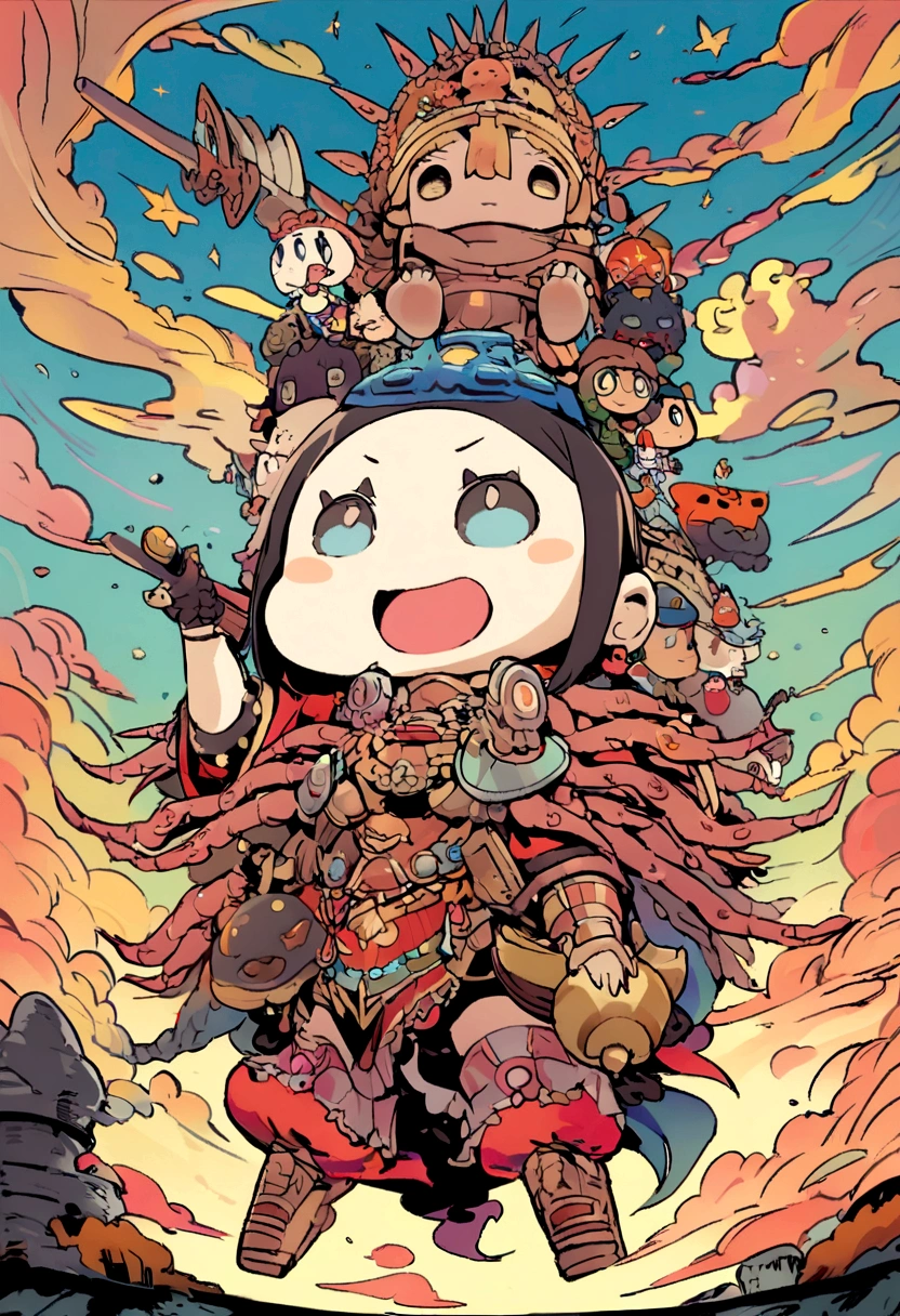 Thousand-Armed Kannon、Super Beauty、god、colorful、20age、Beauty、Sky、thunder、big weapon、thunder鳴、Chibi Maruko-chan