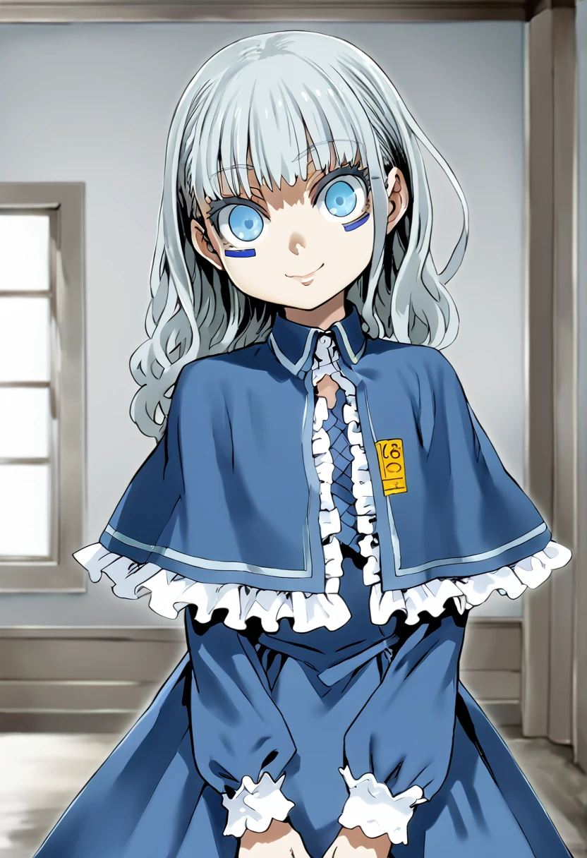 score_9, score_8_up, source_anime,
asanagi, by muk \(monsieur\)
BREAK,
1girl,lawine, grey hair, blue eyes,
blue dress, capelet, frills, long sleeves,
looking at viewer, slight smile,
indoors