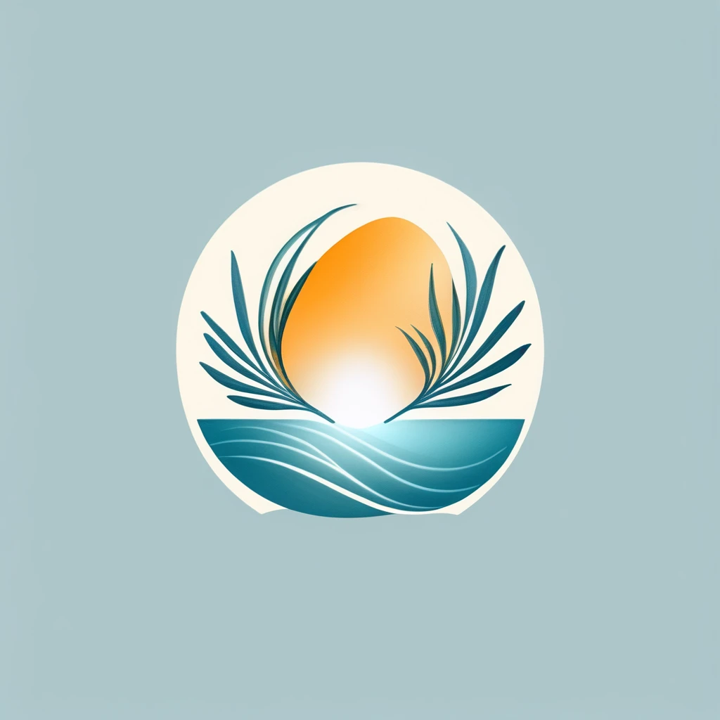 minimalist and modern logo for "Maite Haizean", a wellness lifestyle blog. The logo should feature Caribbean blue, light yellow, and soft orange colors. Incorporate natural elements such as a sun, waves, and tropical leaves. Use a handwriting font to convey an easy-going, inspirational, and slightly luxurious mood. The design should appeal to women aged 25-45 who are seeking stress relief, self-care, and a wellness lifestyle. The logo should reflect themes of nature, travel, and community.