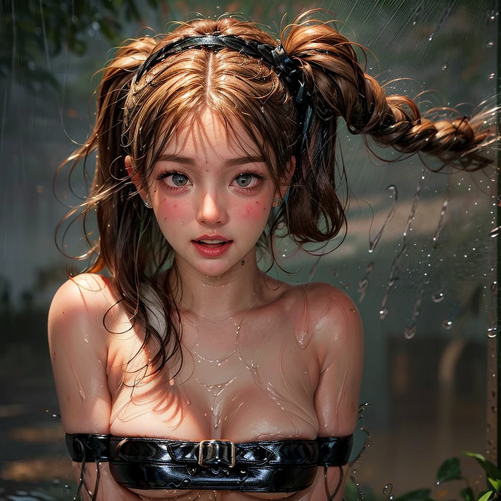 masterpiece of ExtremelyDetailed (ProfessionalPhoto of Stunning women:1.4), (((Downpour))), BraidHair with bun, (Joyful Expressions LifeLike Rendering), ((Extremely detailed beautiful face and eyes)) Blush Ahegao BREAK ((Britney Spears))britneyspears-smf, Beltbra, (Torrential Rain:1.4) (Overflowing HUGE Underboob Overflowing Raindrops Overflowing water)(((WetHair WetFace WetSkin Wetted Hair:1.4))), (SFW), HiddenHands (no extra limbs), (no extra eyebrow)