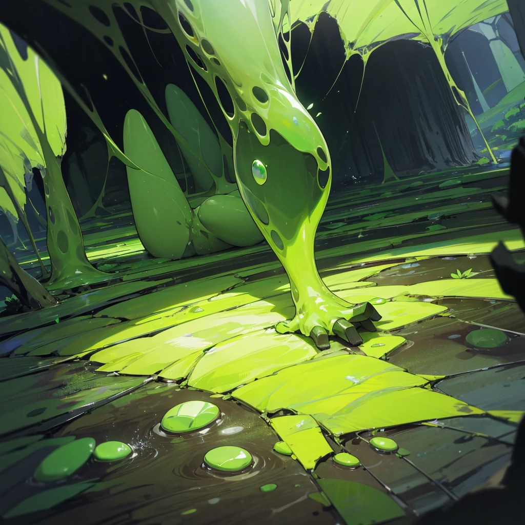 Radiactive ambient, Green Crystals, Cave, Green poisonous puddles, Cracked Floor