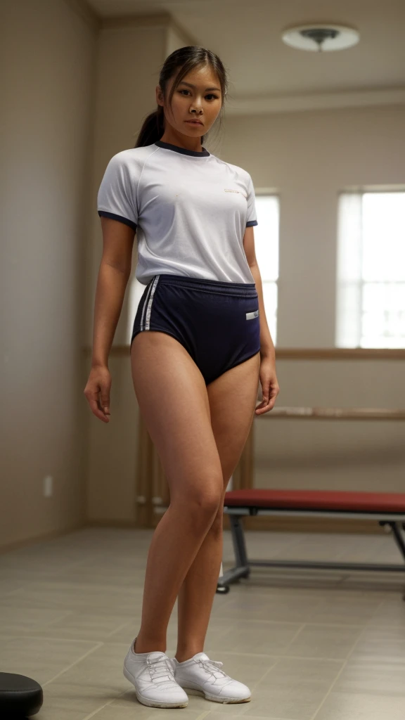 Filipina woman in gym uniform full body standing, best quality, masterpiece