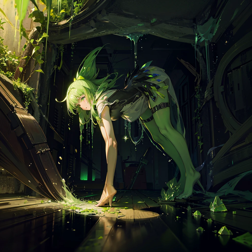 Radiactive ambient, Green Crystals, Cave, Green poisonous puddles, Cracked Floor