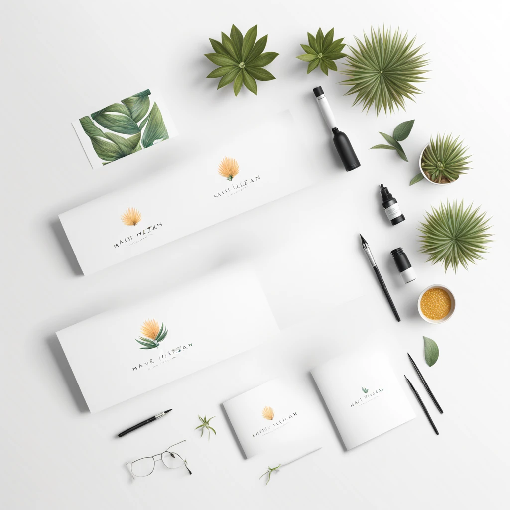 minimalist and modern logo for "Maite Haizean", a wellness lifestyle blog. The logo should feature Caribbean blue, light yellow, and soft orange colors. Incorporate natural elements such as a sun, waves, and tropical leaves. Use a handwriting font to convey an easy-going, inspirational, and slightly luxurious mood. The design should appeal to women aged 25-45 who are seeking stress relief, self-care, and a wellness lifestyle. The logo should reflect themes of nature, travel, and community.