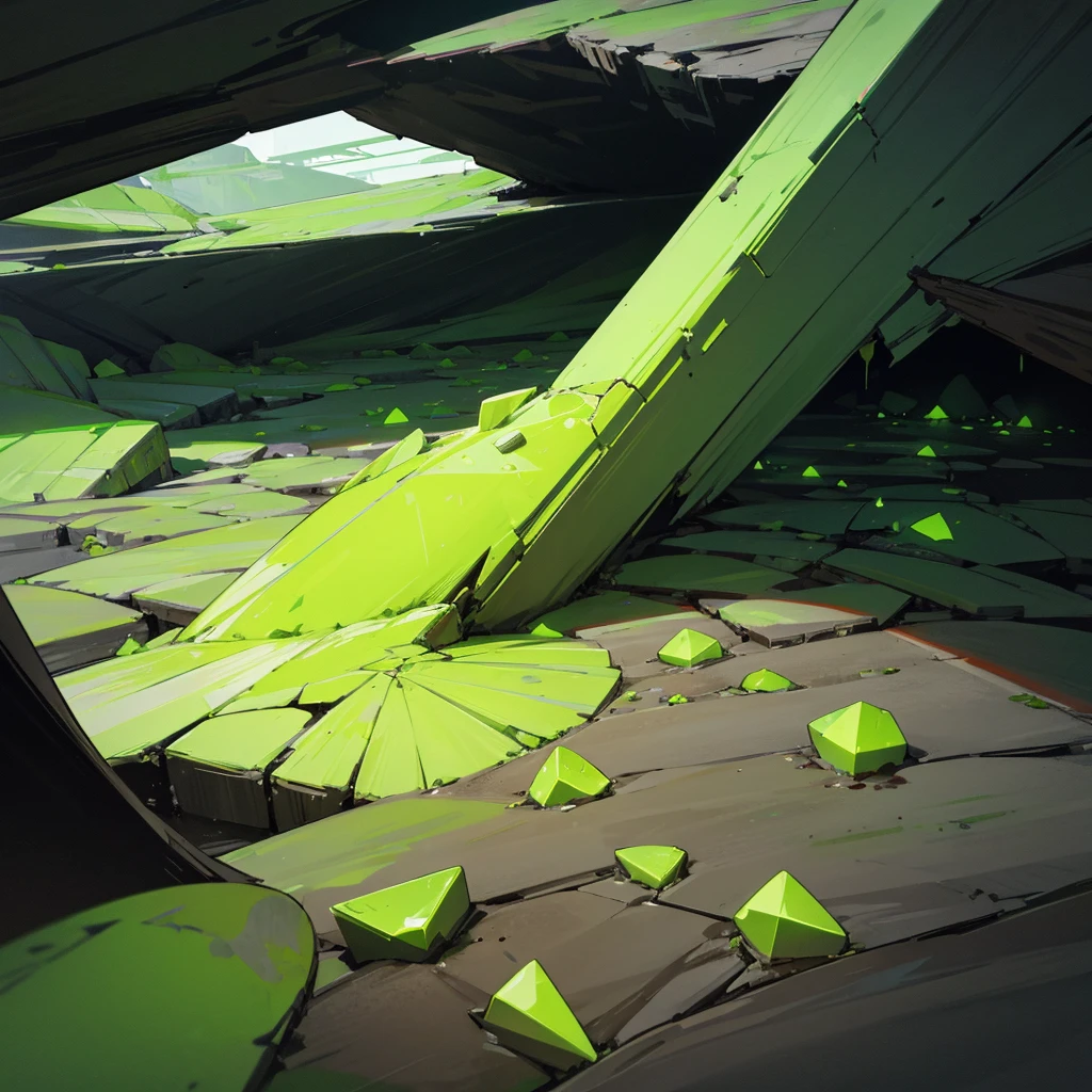 Radiactive ambient, Green Crystals, Cave, Cracked Floor
