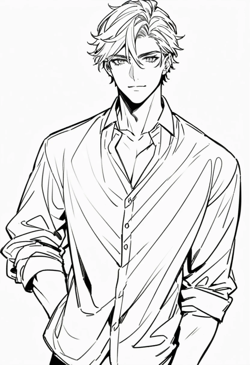 Handsome guy. ,Line Art, Monochrome
