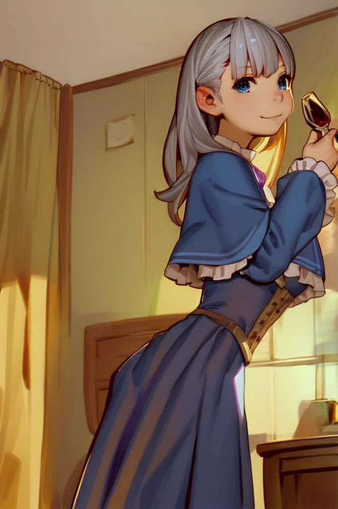 score_9, score_8_up, source_anime,
asanagi, by muk \(monsieur\)
BREAK,
1girl,lawine, grey hair, blue eyes,
blue dress, capelet, frills, long sleeves,
looking at viewer, slight smile,
indoors