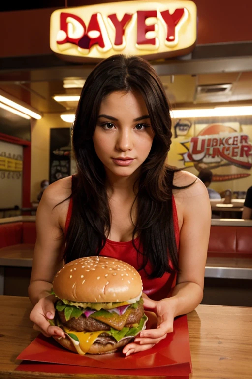 key visual for a fast food, make it a big and juicy hamburger