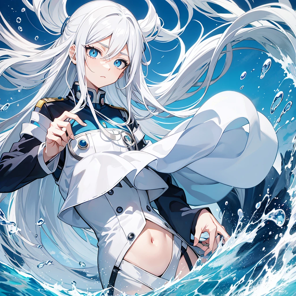  nice style "My Hero Academia" crystal blue eyes like water, long white hair, bangss, water individuality 