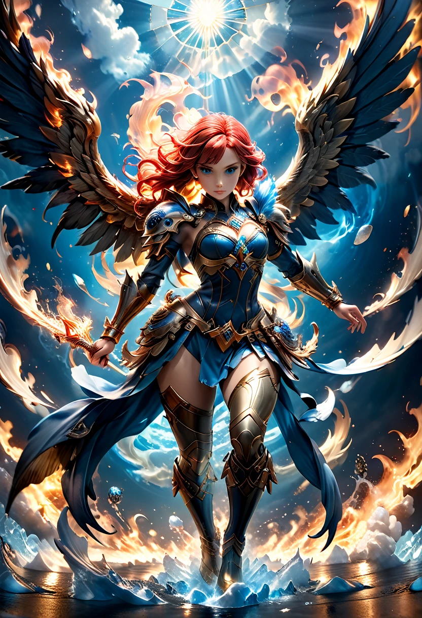 16k, ultra detailed, masterpiece, best quality, (extremely detailed), arafed, dnd art, panoramic view, full body, aasimar, female, (Masterpieceת intense details:1.3), female, sorceress, casting flaming spell(Masterpieceת intense details:1.3) large angelic wings, (azure: 1.3) angelic wings spread (Masterpieceת intense details:1.3), fantasy magical heaven background (Masterpieceת intense details:1.3), moon, stars, clouds, wearing white armor (Masterpieceת intense details:1.3), high heeled boots (Masterpieceת intense details:1.3), armed with staff, (red hair: 1.4), (green eyes: 1.4), intense eyes, ultra feminine, ultra detailed face, (Masterpieceת intense details:1.5), (anatomically correct: 1.5), determined face, divine light, cinematic lighting, soft light, silhouette, photorealism, panoramic view ((Masterpieceת intense details:1.3) , Wide-Angle, Ultra-Wide Angle, 16k, highres, best quality, faize, 3D rendering