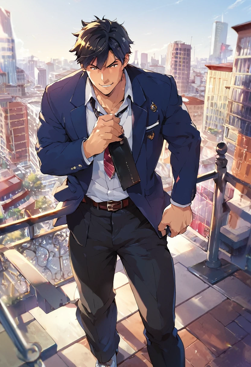 score_9,score_8_up,score_7_up,score_6_up, takeda hiromitsu style, 1boy, black hair, handsome, city