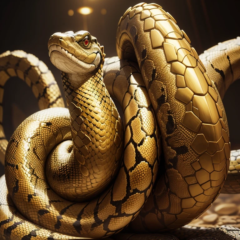 (1 rattlesnake) a red eyes gold green titanoboa with golden rattle in the tail