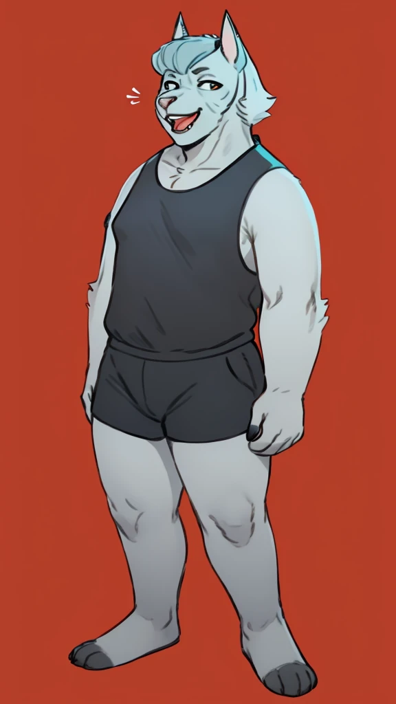 By bebebebebe, by lostgoose, by goonie-san, solo, standing, boy, lobo, sexy, hair, smiling, happy,  full body