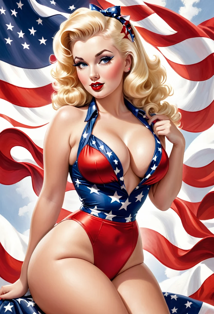 Pinup blonde bombshell seductive voluptuous patriotic sexy lustrous 