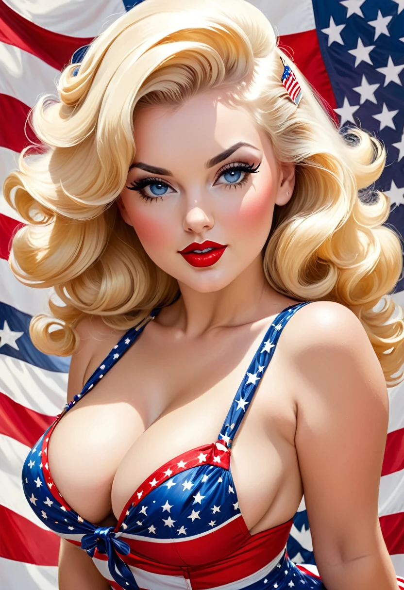 Pinup blonde bombshell seductive voluptuous patriotic sexy lustrous 