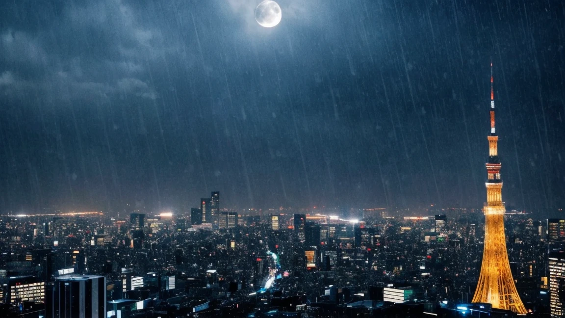 rain, city, night, Tokyo Ragii, moonlight.