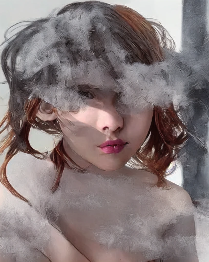 Elysia, smile, closed eyes, closed mouth, nude