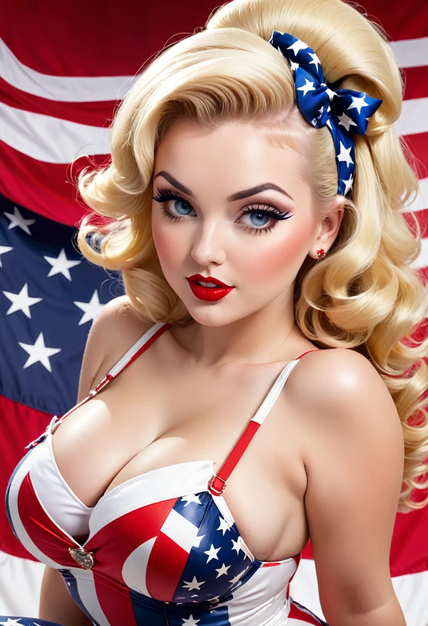 Pinup blonde bombshell seductive voluptuous patriotic sexy lustrous tits pov blowjob