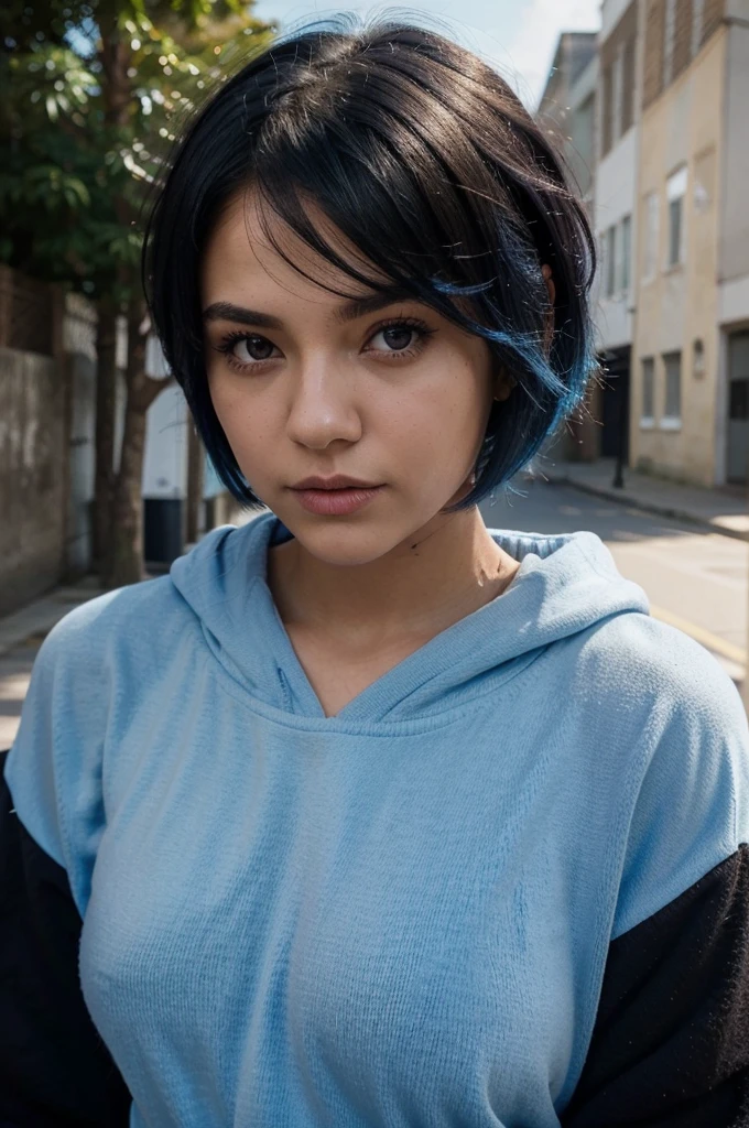 there is a woman with a shirt, short blue hair, isabela moner, short blue fur, short blue fur, with blue fur, color blue, short blue fured woman, pretty girl with blue fur, with short hair, blue furstyle, blue sweater, White skin, clear skin, blue toned hair, blue furs, blue fur, She has a pretty face, girl of 20, mexican traits, boy hair, black hair, Frizzy hair, mexican, blue tips, bob cut, bob hairstyle, selfie, midbody, torso only, no legs, no legs, autophoto, only face, aesthetic, short hair, Zoom, Zoom facial, short hair, blue hair, auto autophoto, Looking up, camera from above, Angle up, low angle arm, blue hair, autophoto, tousled hair, Zoom face, Zoom al rostro, face close, near the camera, no torso, only face, selfie, selfie pose, selfie pose, photo for icon, profile picture, photo for instagram, chubby girl, Zoom, facial Zoom, close up, she holds the pov, Zoom body, Zoom al cuerpo, holding the camera, but about, foto tomada close up, big breasts, big boobs, black sweatshirt, black sweater, black sweater, black clothes, black outfit, natural light, illuminated, fluffy hair, looking straight ahead, close to the camera, blue sky, sudadera con hood, hood, on the street, in the park, trees, black facemask, black face mask, black mask, black rpa, black clothes, black outfit, black, there is a woman with a shirt, short blue hair, isabela moner, short blue fur, short blue fur, with blue fur, color blue, short blue fured woman, pretty girl with blue fur, with short hair, blue furstyle, blue sweater, White skin, clear skin, blue toned hair, blue furs, blue fur, She has a pretty face, girl of 20, mexican traits, boy hair, black hair, Frizzy hair, mexican, blue tips, bob cut, bob hairstyle, selfie, midbody, torso only, no legs, no legs, autophoto, only face, aesthetic, short hair, Zoom, Zoom facial, short hair, cabell