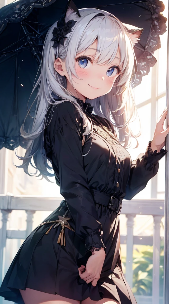(((masterpiece))), (((Highest quality))), ((Very detailed)), ((Very detailedなイラスト)), ((Ultra-fine painting)), (16K Highest quality wallpaper:1.4), (Detailed and elaborate illustration style,:1.8) Detailed skin texture, High quality fabric, , (T-masterpiece), (Very detailedな顔:1.4), original, RAW Photos, Professional, Intricate details, Very detailed, Direct sunlight:1.6, ,(Cowboy Shot:1.9)、(Perfect Anatomy:1.4), (Extremely elaborate hands:1.2), (Very elaborate fingers:1.2), (Very elaborate fingers先:1.2),, (alone:1.6), (beautiful and adorable cat ears:1.6), (Intricate and delicate cat ears:1.4), (beautiful, Shiny white hair:1.6), (Very fine and delicate white hair:1.4),, (Very detailedな顔:1.4),(Light purple eyes:1.4),(smile:1.4),"What unfolds before my eyes、Born into one of the world's noble families.. She has an elegance and innocence that belies her age., But her splendor is in her noble Gothic ta fashion.. This is the work of a hyperrealist artist., Every detail of her is lovingly depicted..
Her outfit is a pure white and black dress., The essence of Gothic Loliashion. Realistic reproduction of the texture of velvet and silk, The unique sheen of the high-quality lace and ribbons sets her apart from her childhood., The dress is embroidered with roses all over., Everyone is emphasizing her innocence..
On her head, There is a black bonnet, The outline is studded with small pearls.. The elegant ornamentation beautifully frames her face.. We are doing it then.
In her hand she holds a small black parasol, The details are decorated with lace and ribbons.. Her elegant accent is portrayed along with her innocence..
Their innocent eyes captivate all who see them., They can see people at first glance.々It has the power to capture the hearts of.
Her Presence, A gorgeous yet delicate presence, It has a magical power that captivates all who see it.. All are highly polished、Highest qualityの画像を再現します。. Pure charm comes to the fore. これは私たちがこれまでに作った最高のmasterpieceです, And its beauty and individuality will never be surpassed.."