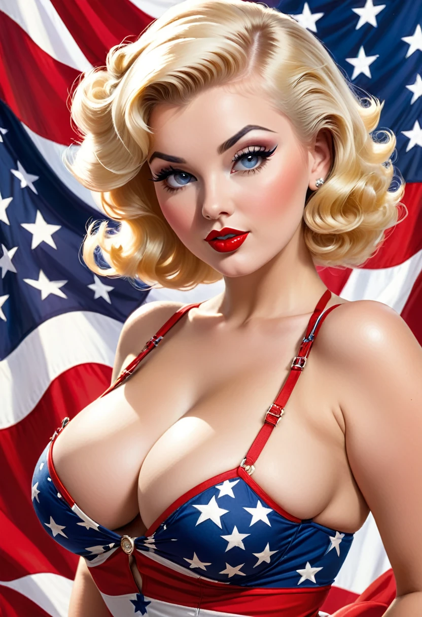 Pinup blonde bombshell seductive voluptuous patriotic sexy lustrous tits 