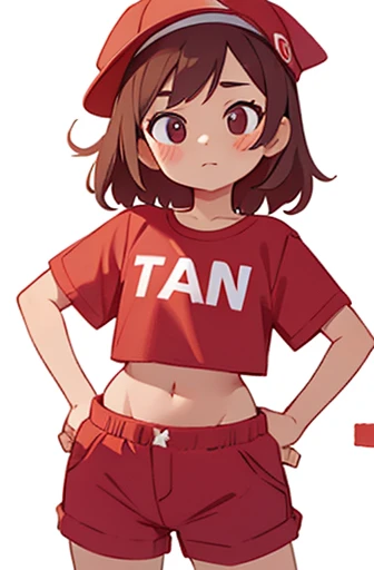 6 year old girl in red hat Cropped waist shirt in underwear