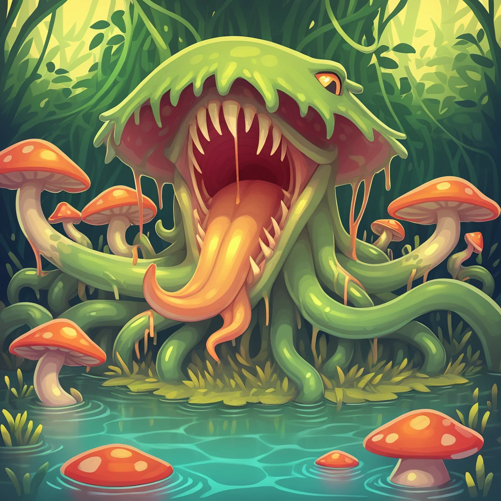 Man-Eating Mangrove in tentacle  mushroom art style