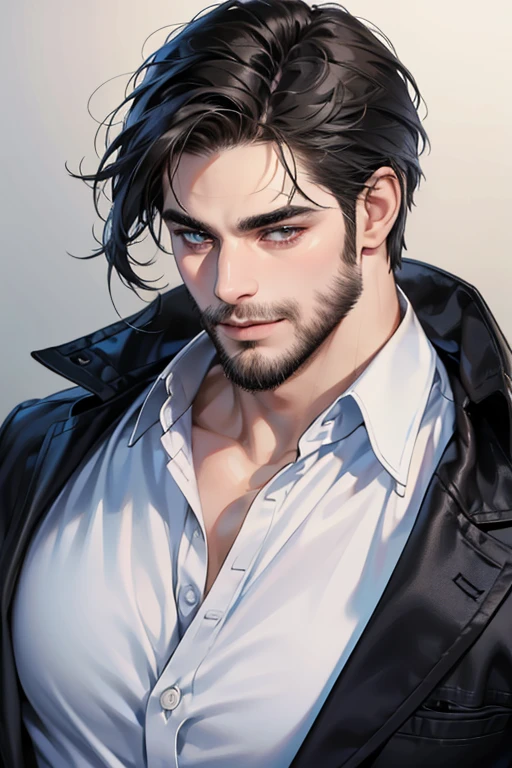 (best quality,4k,8k,highres,masterpiece:1.2),ultra-detailed,(realistic,photorealistic,photo-realistic:1.37),30 year old man,3 day beard,handsome anime,portraits,strong,masculine,dark hair,sharp jawline,mesmerizing eyes,perfectly styled hair,cool anime outfit,confident expression,vibrant colors,dynamic lighting, CEO and expression smile in love.
