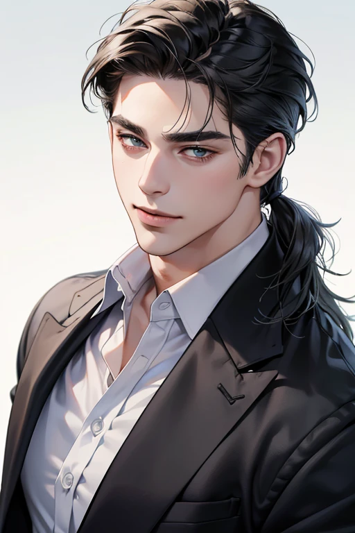 (best quality,4k,8k,highres,masterpiece:1.2),ultra-detailed,(realistic,photorealistic,photo-realistic:1.37),30 year old man,3 day beard,handsome anime,portraits,strong,masculine,dark hair,sharp jawline,mesmerizing eyes,perfectly styled hair,cool anime outfit,confident expression,vibrant colors,dynamic lighting, CEO and expression smile in love.