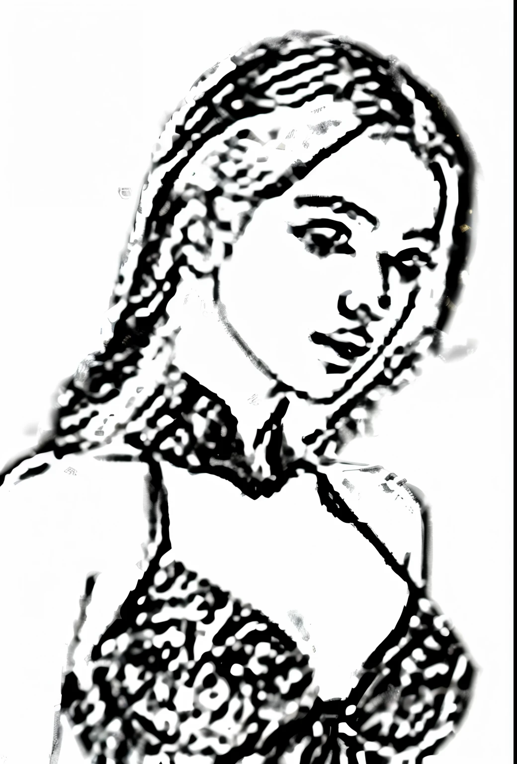 a woman in a gold bra top with a gold tie around her neck,