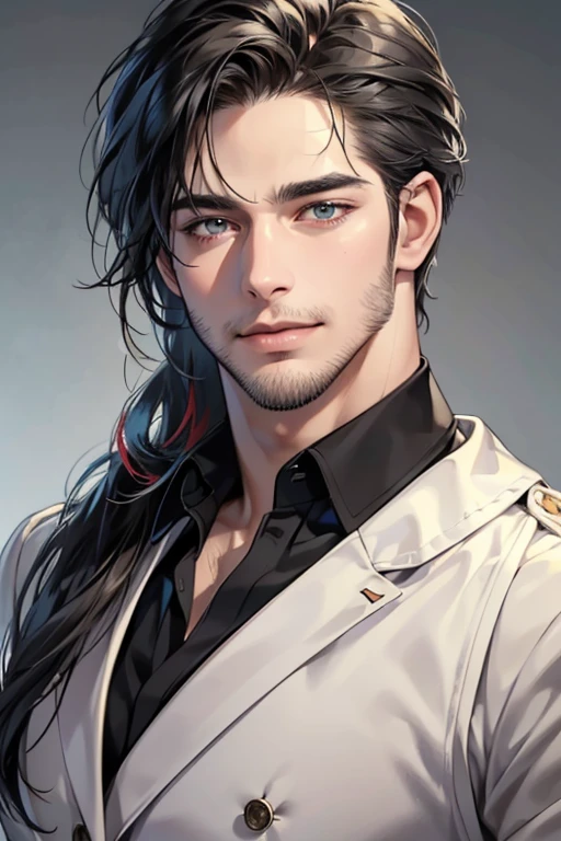 (best quality,4k,8k,highres,masterpiece:1.2),ultra-detailed,(realistic,photorealistic,photo-realistic:1.37),30 year old man,3 day beard,handsome anime,portraits,strong,masculine,dark hair,sharp jawline,mesmerizing eyes,perfectly styled hair,cool anime outfit,confident expression,vibrant colors,dynamic lighting, CEO and expression smile in love.
