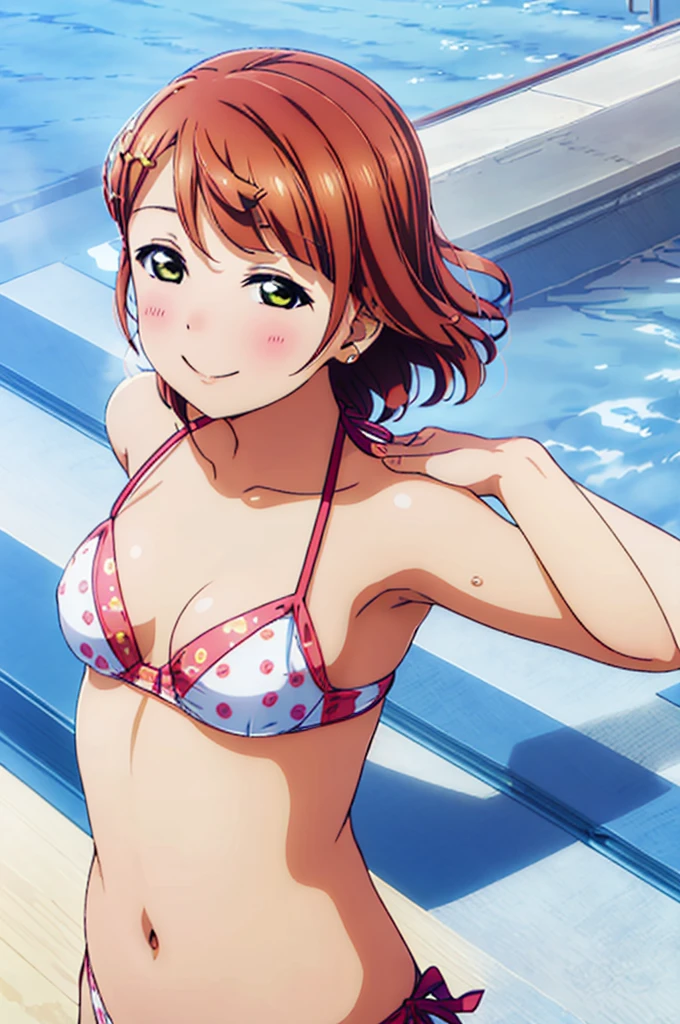 (((pixel-perfect, detail-perfect))), solo, 1girl, ayumu uehara, smile, sauna, bikini, armpit, medium filesize, ultra High Qality