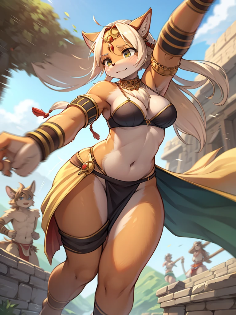 loincloth , bra , Ancient India , A strong wind is blowing , Waist forward and backward movement , motion blur