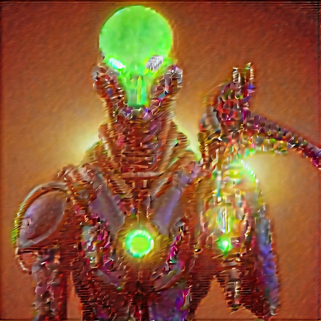 cute alien with a space gun, 1 alien, detailed alien face, alien holding futuristic space gun, detailed alien hands, detailed alien eyes, detailed alien expression, alien in a sci-fi setting, advanced alien technology, glowing neon lights, vibrant color palette, cinematic lighting, dramatic shadows, intricate alien features, detailed alien skin texture