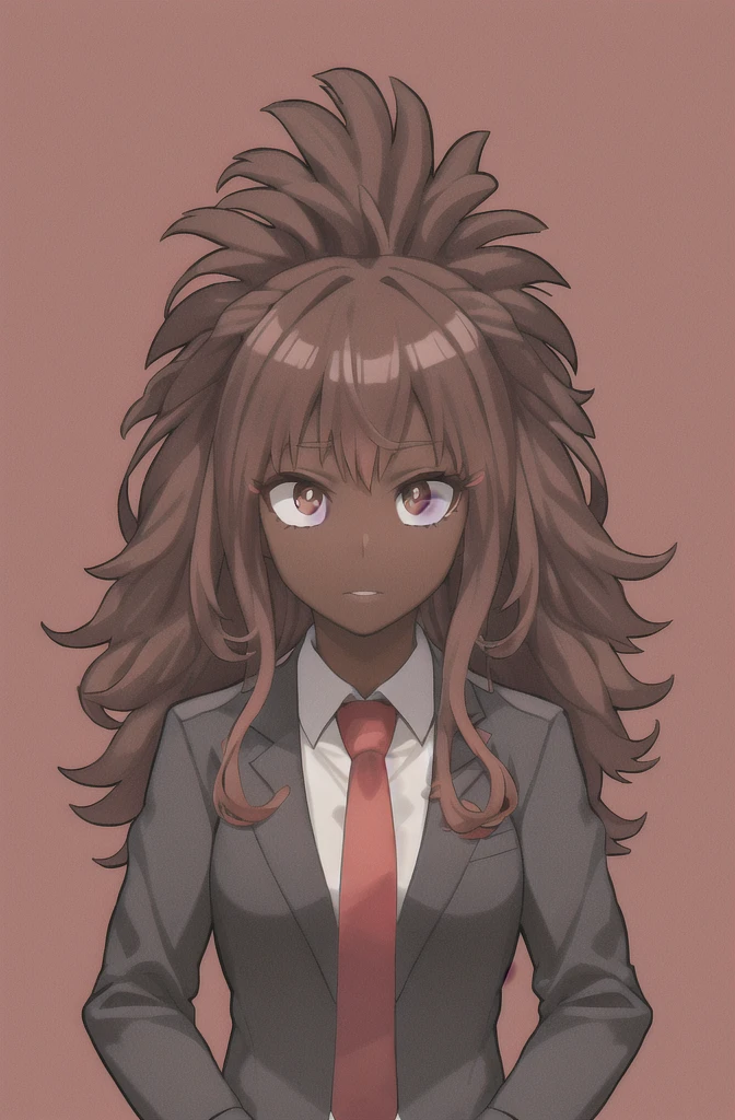 Horikoshi Kouhei, 1 girl, Dark skin, , Red tie, dark brown hair, borroso background, Boku no hero academia, high resolution, Brown eyes, almond eyes, afro hair, long hair 
