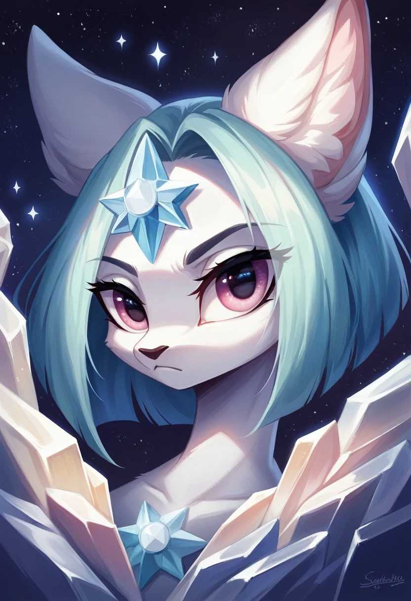 Masterpiece, Superb Girl, Cute Girl, Bust, High Detail Eyes, Perfect Eyes, Portrait, High Detail Face, Same Eyes, Glare, Rainbow Color, Global Illumination, Soft Light, Dream Light, Digital Painting, 8K Close-up, Fantasy, Night Sky, Stars, Nebula, White Crystal, Moonlight, Serenity, Summer, (8K:1.1)