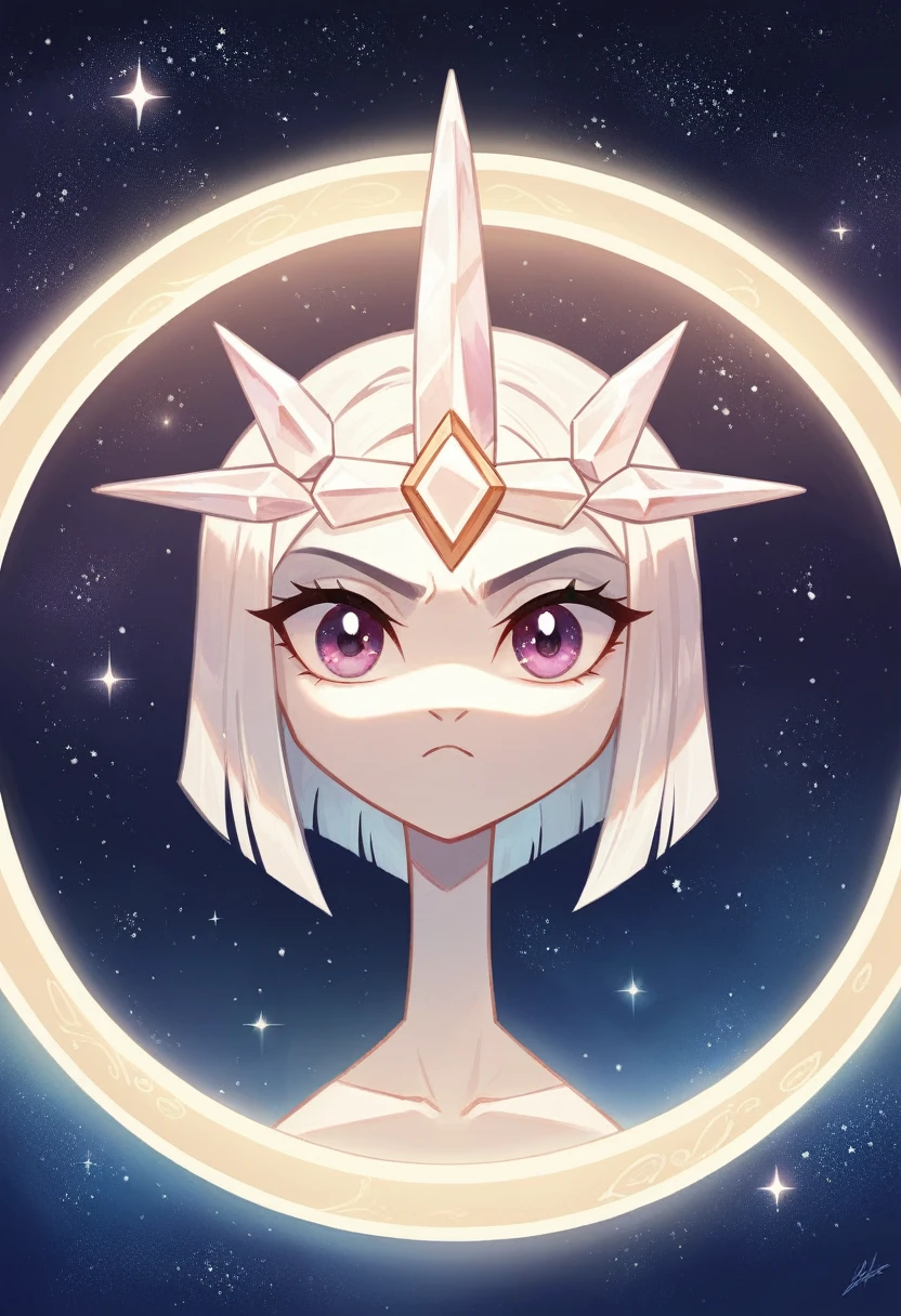 Masterpiece, Superb Girl, Cute Girl, Bust, High Detail Eyes, Perfect Eyes, Portrait, High Detail Face, Same Eyes, Glare, Rainbow Color, Global Illumination, Soft Light, Dream Light, Digital Painting, 8K Close-up, Fantasy, Night Sky, Stars, Nebula, White Crystal, Moonlight, Serenity, Summer, (8K:1.1)