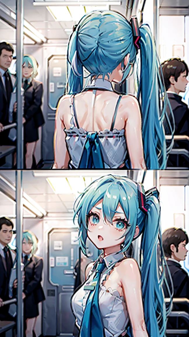 Hatsune Miku fights a doggy style sex on a crowded train