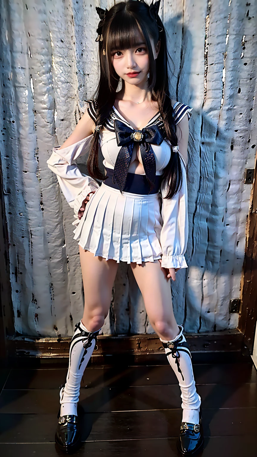 (8K、RAW Photos、Highest quality、masterpiece:1.2)、(Realistic、Realistic)、1 Girl、((Sailor Moon Costume:1.2、Thin legs、whole body、View from the front、smile、Looking into the camera、Stand with hands on hips))、cute