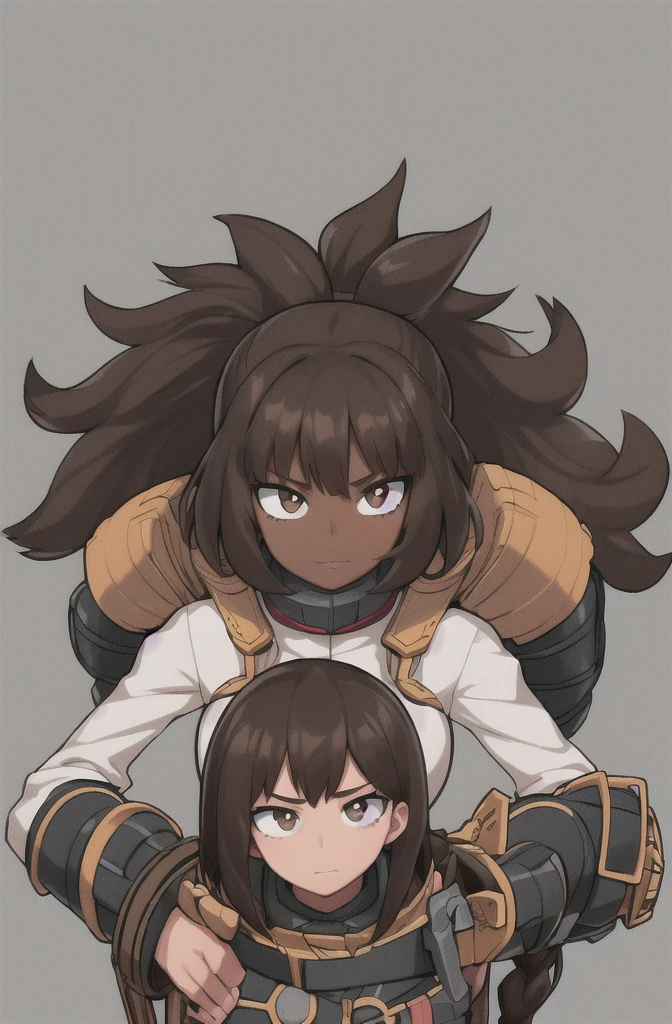 Horikoshi Kouhei, 1 girl, Dark skin, , dark brown hair, borroso background, Boku no hero academia, high resolution, Brown eyes, almond eyes, long hair, afro hair